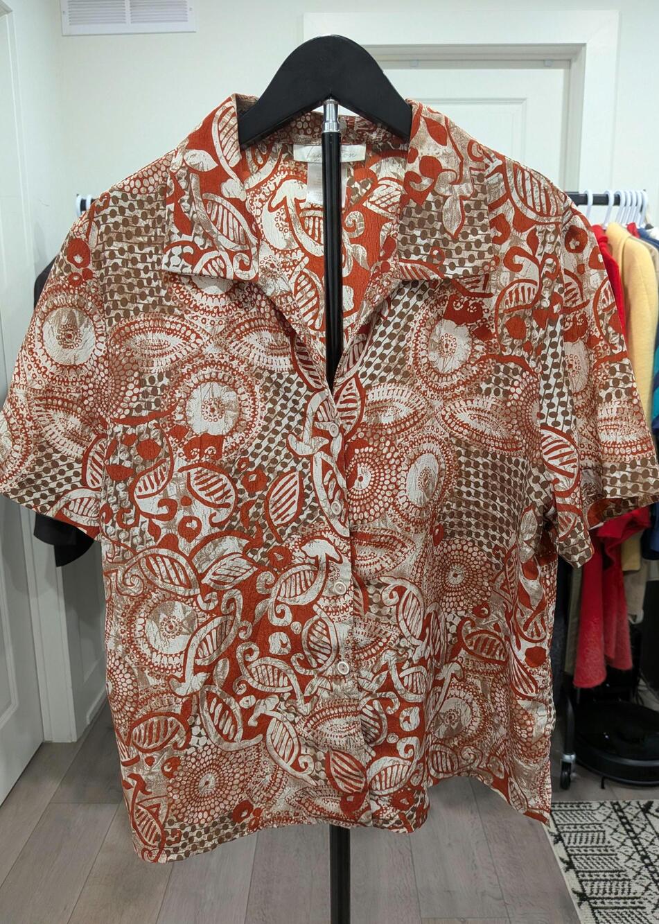 Vintage La Collection Rust Brown Paisley Button Blouse Size 16